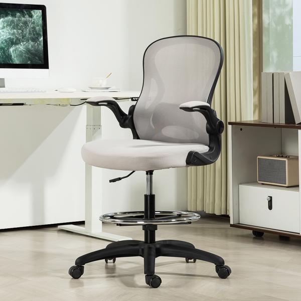Cadeira de Escritório com Suporte Lombar Apoio para os Braços Dobrável e Altura Ajustável 59x65x102 - 122 cm Cinza