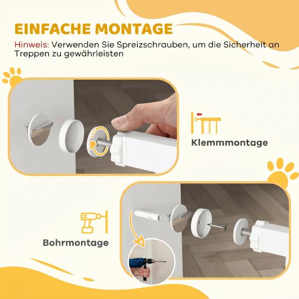 Barreira de Segurança para Cães 75 - 85 cm para Portas e Escadas, Dupla Direção, Duplo Bloqueio, Branco