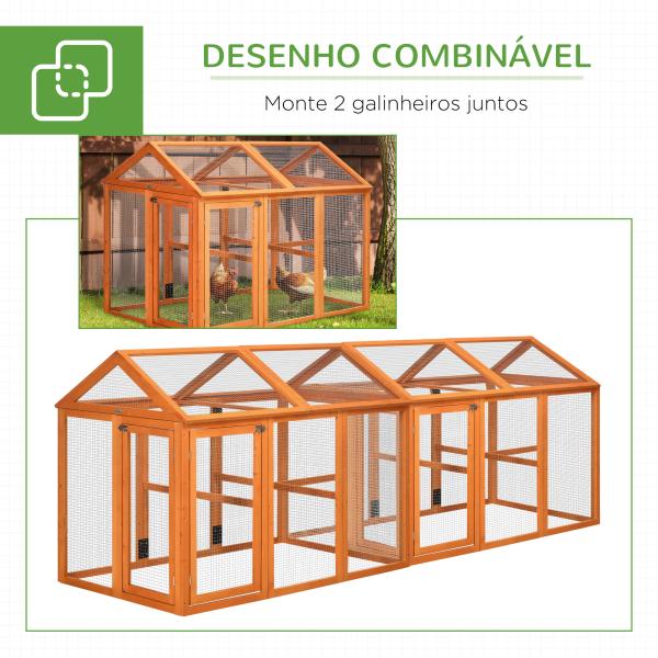 Galinheiro para Exterior 140x88,5x106 cm para 1 - 3 Galinhas com Estrutura de Madeira e 2 Portas com Fechadura Madeira