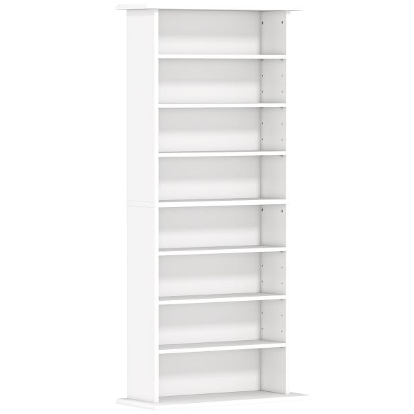 Estante Estreita para CDs e DVDs com 8 Compartimentos Prateleiras Ajustáveis 58x24x126,3 cm Branco