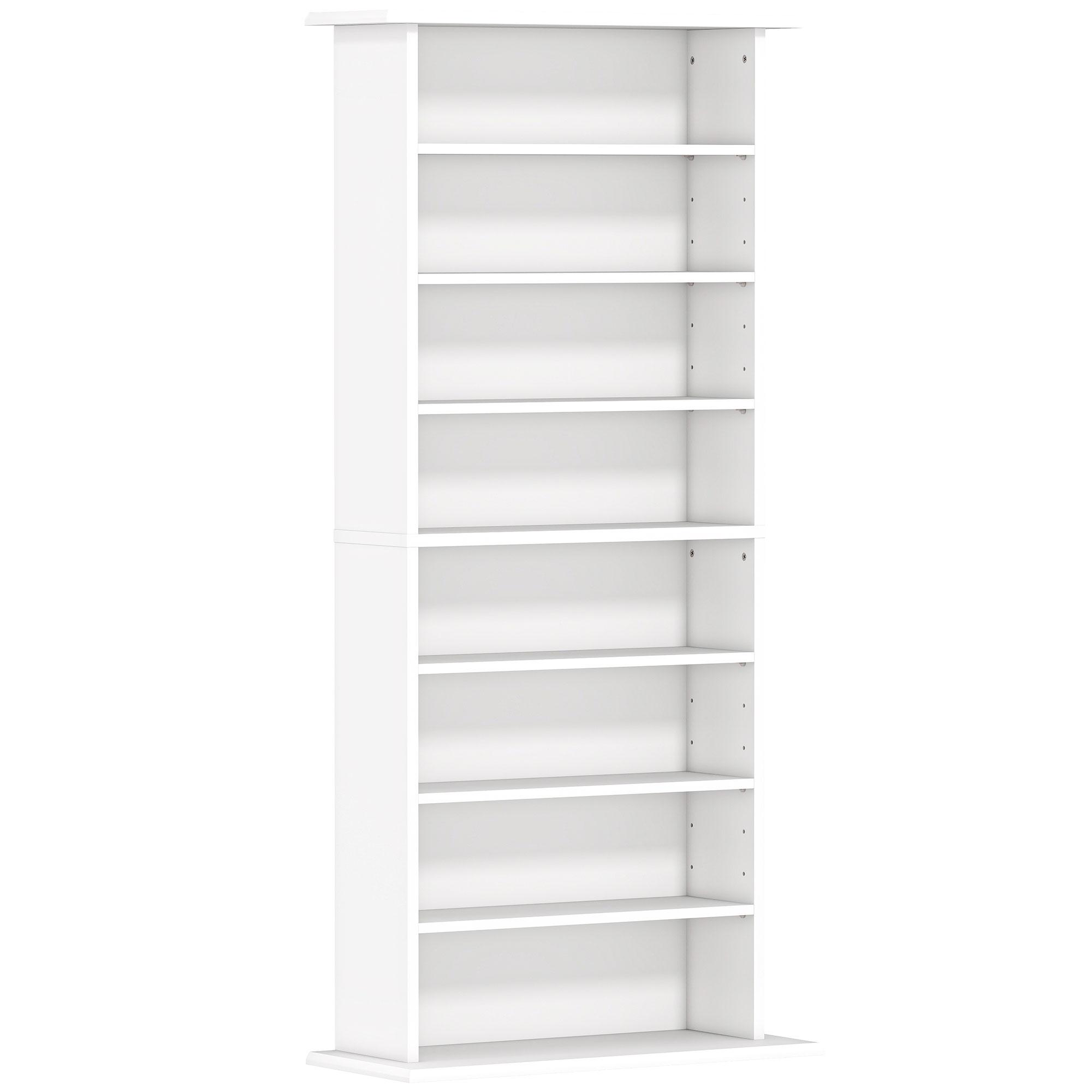 Estante Estreita para CDs e DVDs com 8 Compartimentos Prateleiras Ajustáveis 58x24x126,3 cm Branco