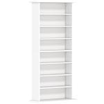 Estante Estreita para CDs e DVDs com 8 Compartimentos Prateleiras Ajustáveis 58x24x126,3 cm Branco