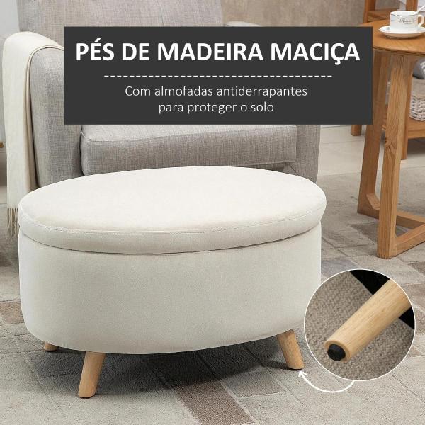 Otomano Puff Estofado em Veludo Acolchoado Banco de Armazenamento com Tampa Removível e Pés de Madeira para Dormitórios Sala de Estar Corredor 71x51,5x42 Bege