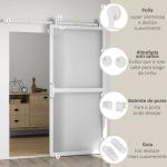 Ferragem para Porta de Correr Kit de Acessórios para Porta Corredeira com 2 Trilhos de Aço de Carbono 200x40x0,6 cm Branco