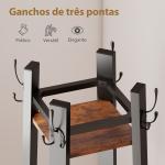 Cabideiro de Pé com 4 Níveis 4 Prateleiras 8 Ganchos com Estrutura Metálica para Pendurar Roupas e Chapéus Marrom Rústico