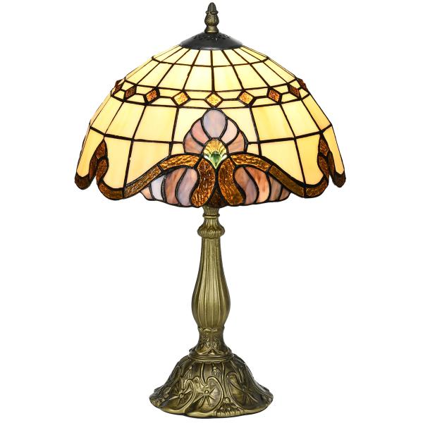 Candeeiro de Mesa com Desenho de Vitrais Coloridos Candeeiro de Mesa de Vidro para Dormitório Sala de Estar Escritório Ø30x48 cm Multicor