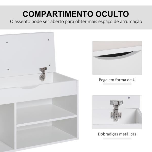 Banco Sapateira com Armazenamento Gaveta Prateleira e Assento Acolchoado para Entrada Estilo Moderno 80x30x47cm Branco