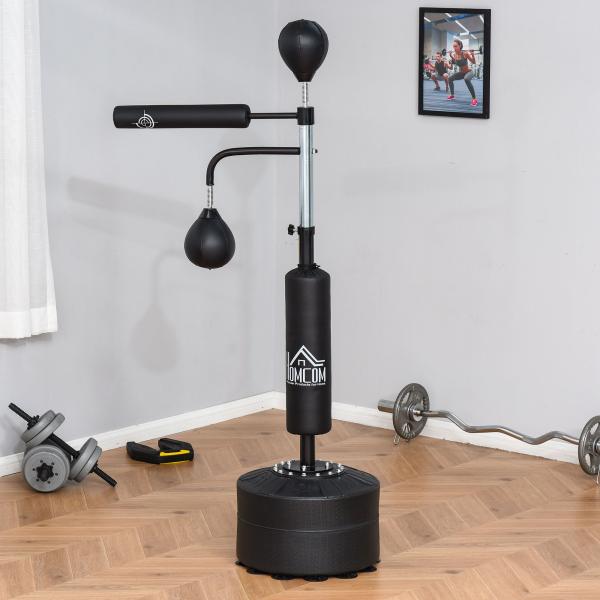 Punching Ball de Boxe com Altura Ajustável com 2 Bolas de Velocidade Barra Giratória 360° e Base Preenchida 88x50x160 - 230cm Preto
