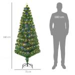 Árvore de Natal 180 cm Árvore de Natal Artificial com Luzes LED Fibra Óptica 230 Ramos de PVC e Suporte Metálico Ø82x180 cm Verde