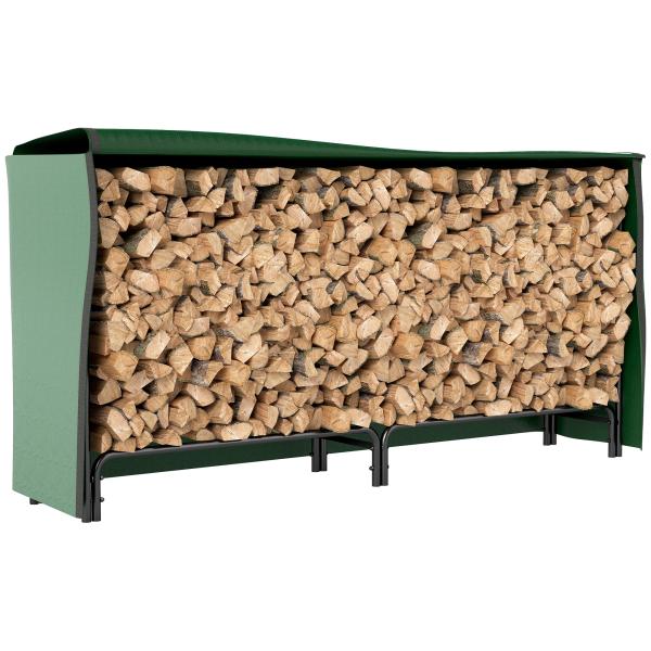 Suporte para Lenha com Cobertura Ajustável para Interior e Exterior Carga 200 kg 200x36x99 cm Verde Escuro e Preto