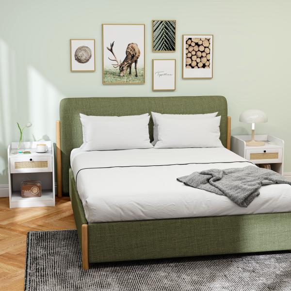 Conjunto de 2 Mesas de Cabeceira Mesas de Cabeceira para Dormitório com Gaveta em Vime 40x40x53 cm Branco