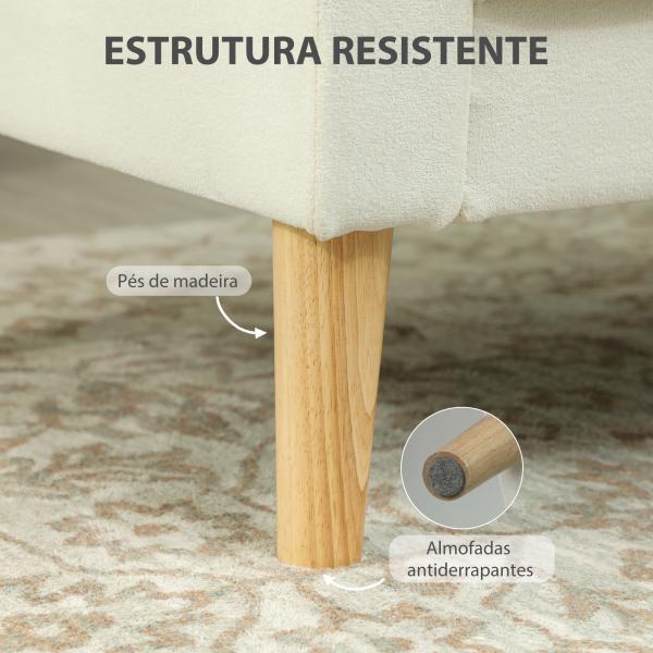 Poltrona Sala de Estar Estofada em Veludo Poltrona de Leitura com Assento com Botões e Pés de Madeira 76x79x82 cm Creme
