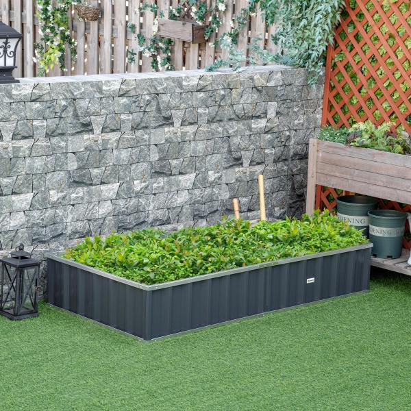 Horta Urbana Canteiro de Jardim em Aço com Luvas Incluídas, Floreira Retangular para Cultivo de Plantas e Flores para Terraço e Varanda Exterior 174x90x30 cm Cinzento
