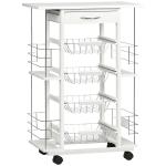 Carrinho de Cozinha com Rodas Gaveta 4 Cestas de Metal e 4 Suportes para Temperos Laterais 57x37x83cm Branco