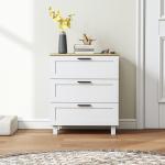 Cómoda Estreita com 3 Gavetas Cómoda de Quarto com Pés de Madeira Estilo Moderno 60x38x71 cm Branco