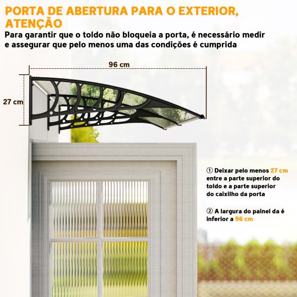 Marquise de Proteção 200x96 cm Marquise Exterior para Portas e Janelas contra o Sol e Chuva com Suporte de PP Policarbonato Transparente
