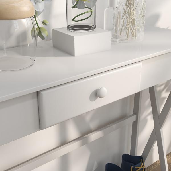 Mesa Consola Clássica com 1 Gaveta e 1 Prateleira de Armazenamento para a Entrada Mesa Auxiliar Sala de Estar Estilo Elegante 100x30x81cm Branco