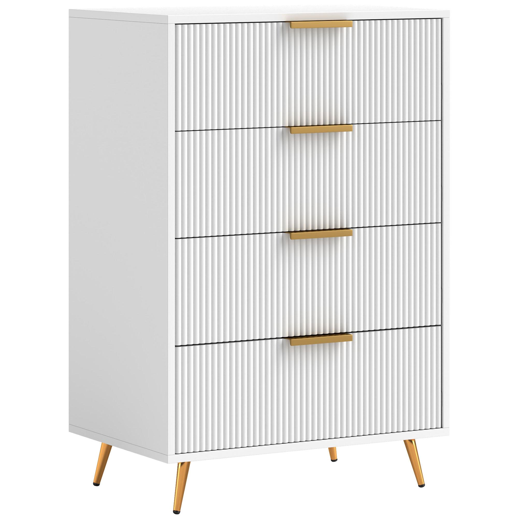 Cómoda com 4 Gavetas Cómoda de Dormitório Moderna com Desenho Ondulado Anti - Tombo 60x40x90 cm Branco