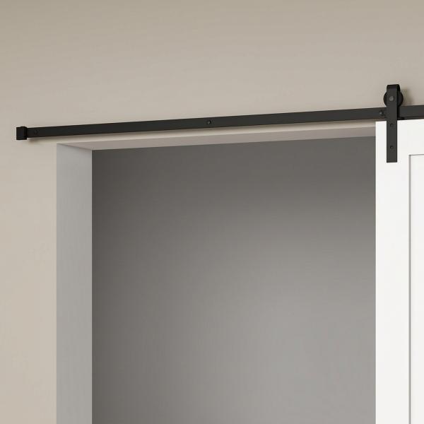 Ferragens para Porta Corredeira 200cm Kit de Acessórios para Porta Corredeira de Madeira com 2 Trilhos de Aço Carga Máxima 20 kg Preto