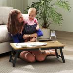 Mesa Reclinável para Cama e Sofá, Bandeja Dobrável com Gaveta Lateral para Portátil e Livros, 5 Alturas, Carvalho