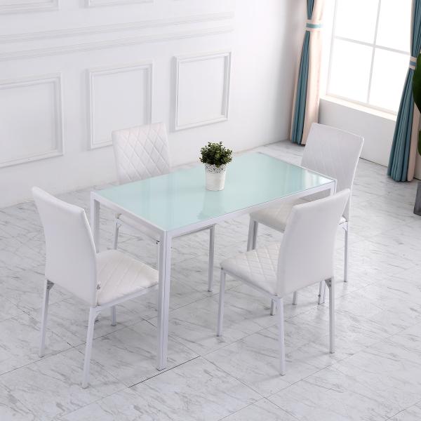 Conjunto de 4 Cadeiras de Sala de Jantar, Cadeiras Modernas para Cozinha, Encosto Alto com Costuras Decorativas em Forma de Diamante, Estofadas em Pele Sintética, Pernas de Aço, Suportam até 120 kg, Branco