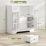 Aparador Moderno com Porta de Vidro Gaveta Prateleira Aberta e Prateleiras Ajustáveis Móvel Auxiliar 80x30x82cm Branco