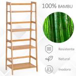 Estante de Bambu com 4 Prateleiras Estante em Forma de Escada para Sala de Estar Escritório 48x31,5x120 cm Madeira