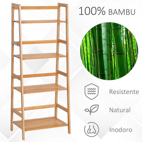 Estante de Bambu com 4 Prateleiras Estante em Forma de Escada para Sala de Estar Escritório 48x31,5x120 cm Madeira