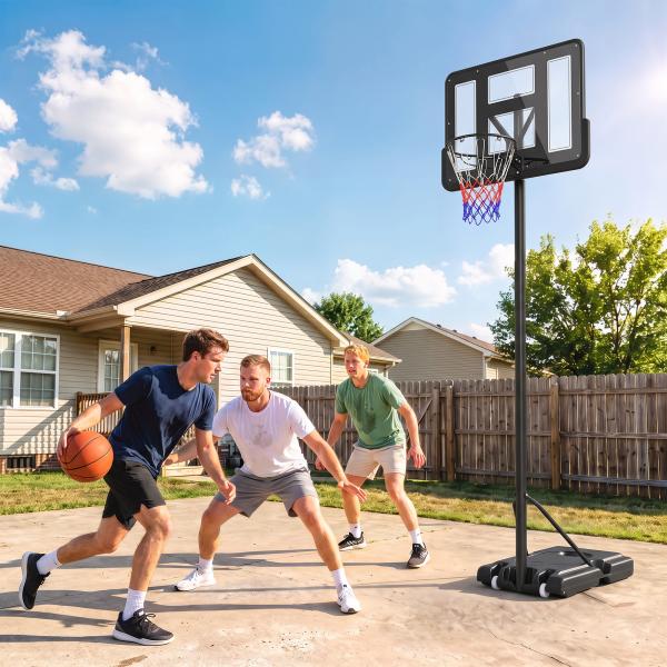 Cesta de Basquetebol com Altura Ajustável 220 - 365 cm Aro de Basquetebol com Suporte Rodas Base Recarregável Preto