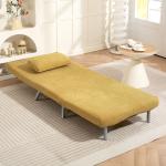 Sofá Cama de 1 Lugar Dobrável Estofado em Tecido Amarelo Mesclado com Encosto Ajustável em 5 Níveis 80x75x83 cm