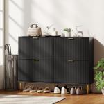 Sapateira Estreita com 4 Portas Caneladas e Estantes Ajustáveis para 20 Pares 105x24x91,5 cm Preto