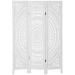 Biombo Dobrável de 3 Painéis de Madeira 120x170 cm Biombo Separador de Ambientes com Padrões Gravados Elegantes Branco