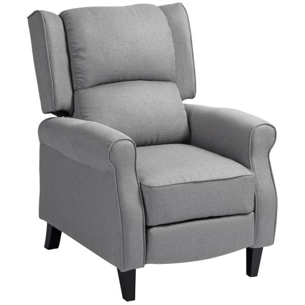 HOMOM Poltrona Reclinável Poltrona Relax com Reclinação Manual até 160° e Apoio para os Pés Retráteis 77x88x102 cm Cinza