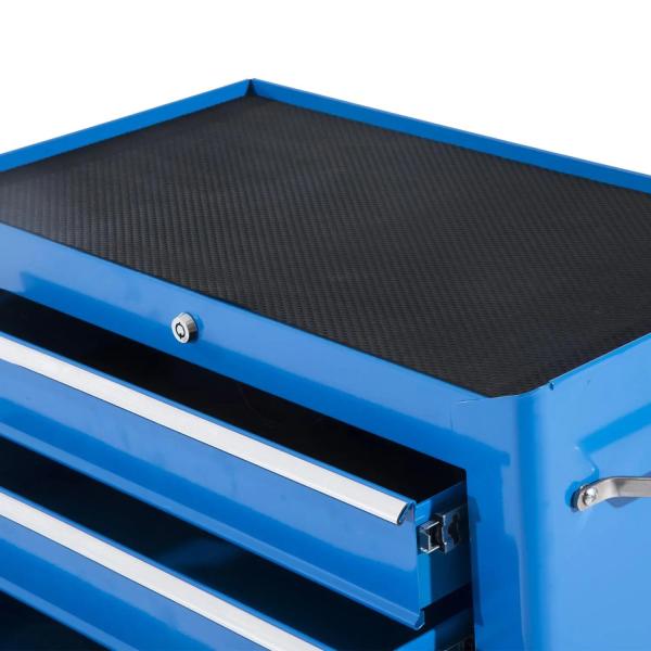 Carrinho de Ferramentas para Oficina com Rodas e 5 Gavetas Fechadura e Alça Lateral 61,5x33x85 cm Azul