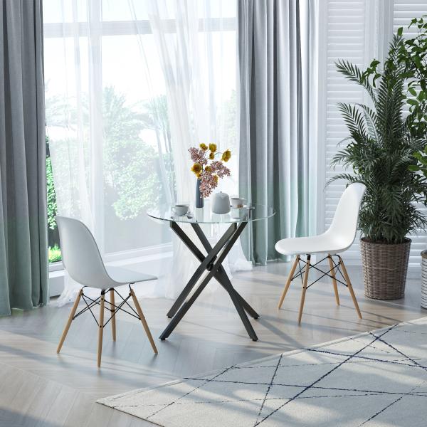 Mesa de Sala de Jantar Redonda com Bancada de Cristal Temperado Transparente e Pés Cruzados de Metal Mesa de Centro Moderna Ø80x75cm Preto