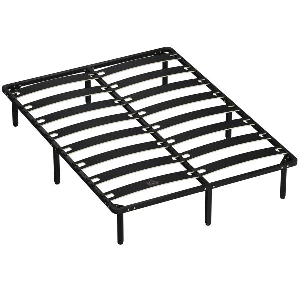 Estrutura 140x190 cm Estrado de Cama de Plataforma de Aço com Ripas de Álamo Fácil de Montar Carga 350 kg Preto