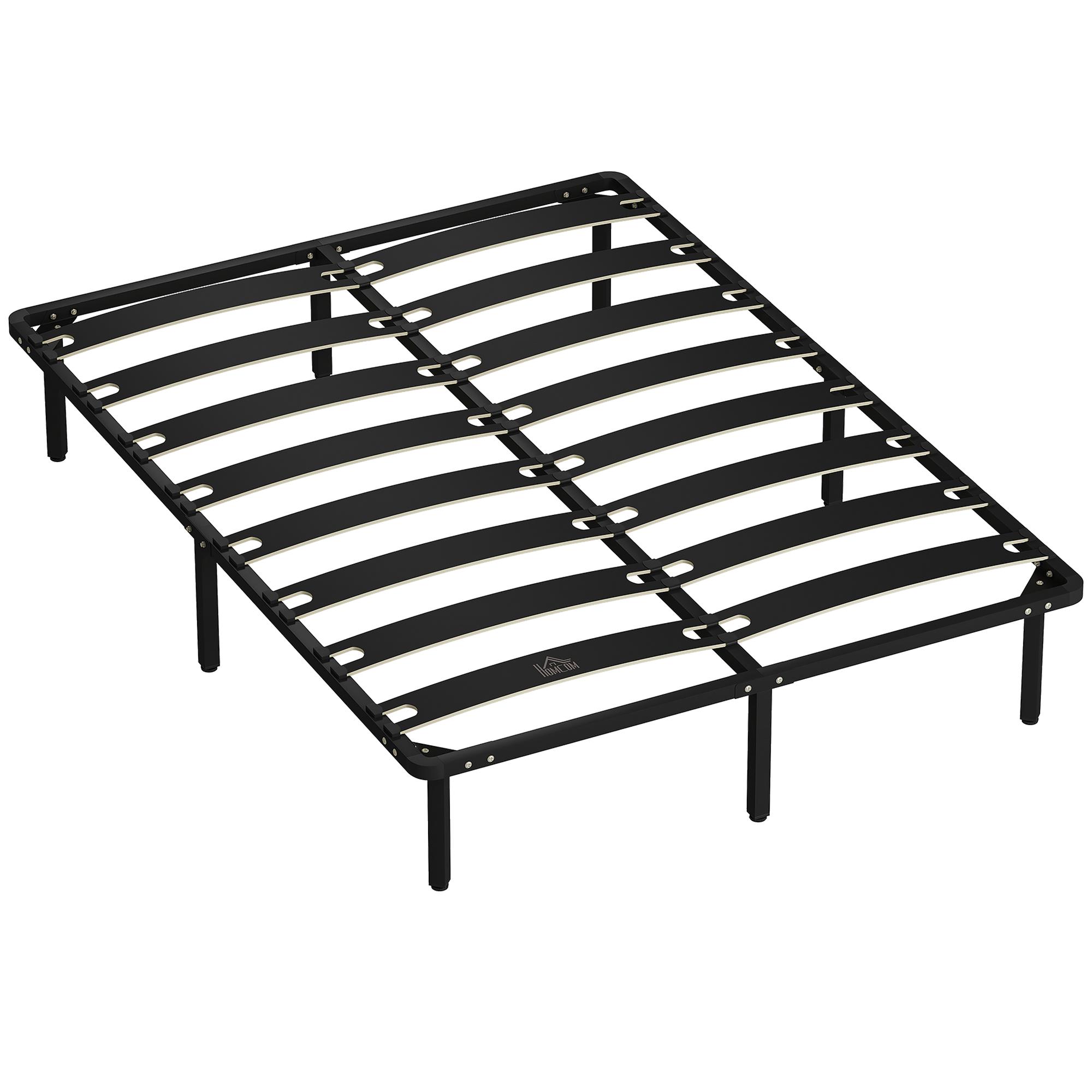 Estrutura 140x190 cm Estrado de Cama de Plataforma de Aço com Ripas de Álamo Fácil de Montar Carga 350 kg Preto