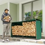 Suporte para Lenha com Cobertura Ajustável para Interior e Exterior Carga 200 kg 200x36x99 cm Verde Escuro e Preto