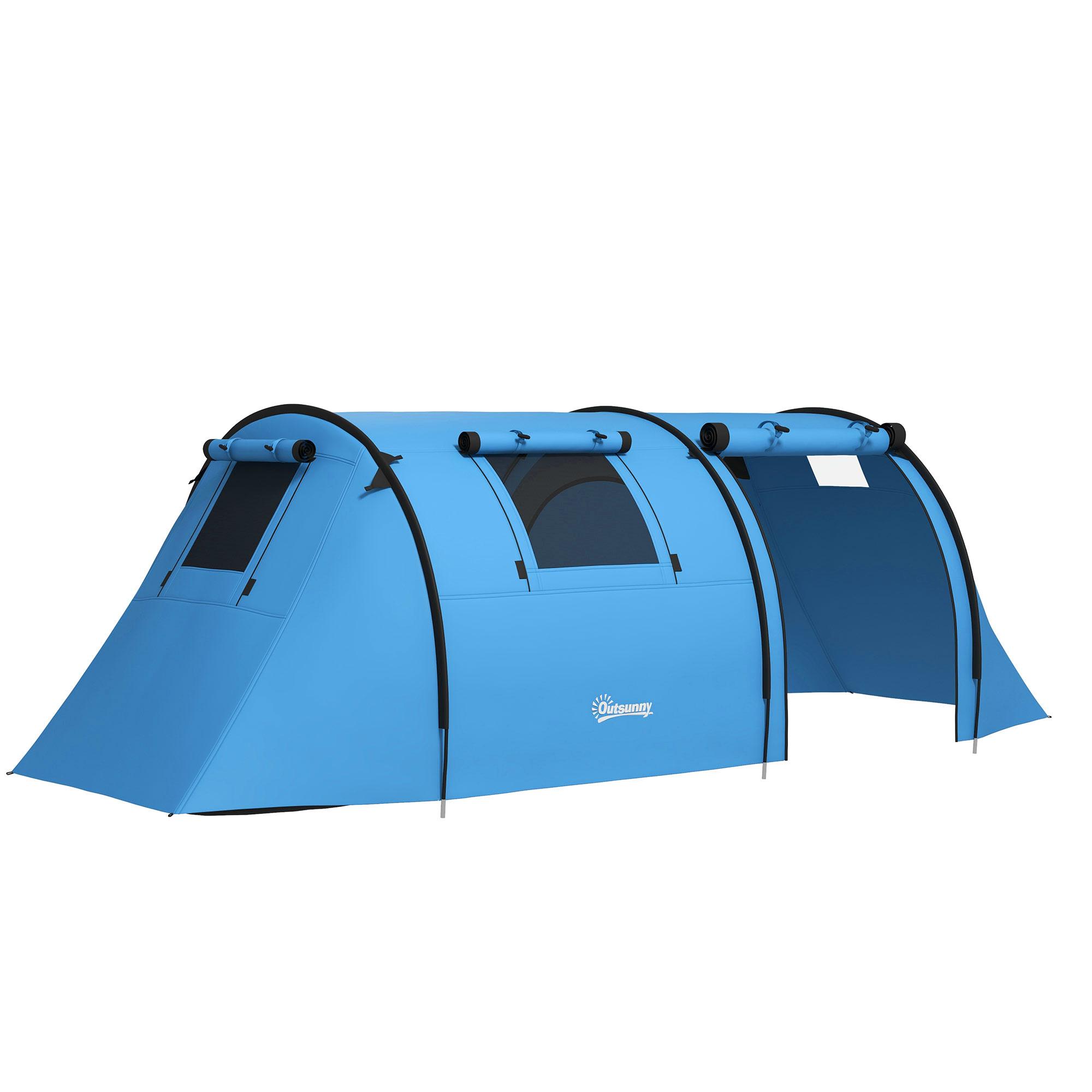 Tenda de Campismo para 3 Pessoas com Janelas Gancho Saco de Transporte Impermeável 3000 mm 470x220x150 cm Azul Claro