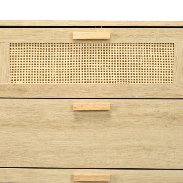 Cómoda para Quarto Cómoda de Madeira com 6 Gavetas de Vime Estilo Boêmio para Corredor Escritório 110x40x69 cm Carvalho