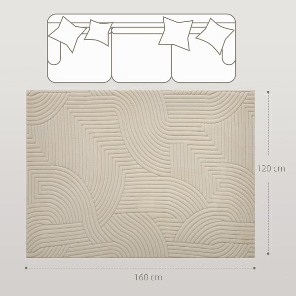 Tapete Sala de Estar 160x120 cm Tapete Pelo Curto Estilo Moderno Base Antiderrapante Tecida à Máquina Creme