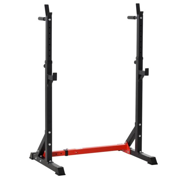 Suporte Ajustável para Barras de Peso Suporte Multifuncional para Exercício em Casa academia Carga 150kg Altura Ajustável 121 - 171cm Preto e Vermelho