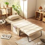 Sofá Cama 4 em 1 Estofado em Linho com Encosto Ajustável em 5 Níveis e Almofada Acolchoada 75x80x74 cm Creme