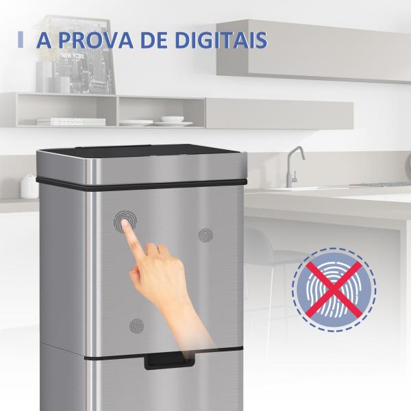 Balde de Lixo 72L com Abertura Automática de Aço Inoxidável e Reciclagem para Cozinha 42x30x81 cm Prata