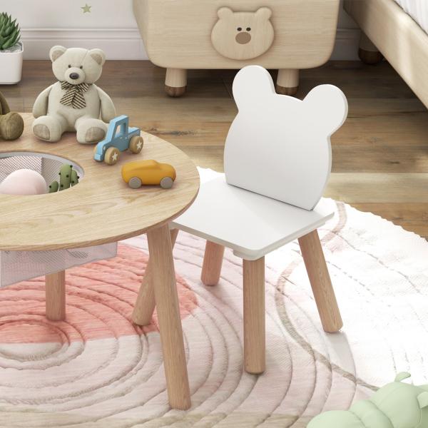 Mesa Infantil com 2 Cadeiras com Espaço de Arrumação para Crianças de 3 - 6 Anos para Sala de Jogos Dormitório Madeira e Branco