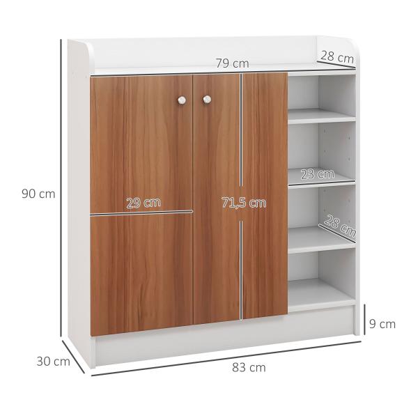Sapateira com 2 Portas Prateleiras Interiores e 4 Prateleiras Exteriores com Altura Ajustável 83x30x90 cm Madeira