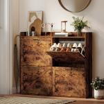 Sapateira de 4 Portas com Prateleiras Ajustáveis Estilo Industrial para 24 Pares de Sapatos 120x24x103 cm Castanho Rústico