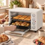 Forno Elétrico de Bancada 32L 1600W com 3 Modos de Calor, Temporizador e Temperatura Regulável, 52,2x38,1x33,5 cm, Creme