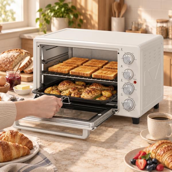 Forno Elétrico de Bancada 32L 1600W com 3 Modos de Calor, Temporizador e Temperatura Regulável, 52,2x38,1x33,5 cm, Creme