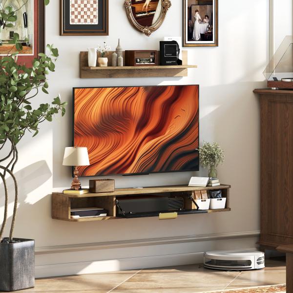 Móvel de TV Sala de Estar com Prateleira de Parede Armário Orifícios para Cabos para Televisão de Parede 120x24x16 cm Carvalho